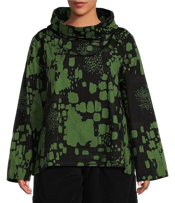 Bryn Walker Plus Size Etta Organic Cotton Poplin Printed Cowl Neck Long ...