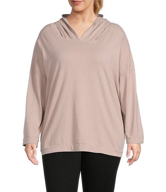 Color:Angelica - Image 1 - Plus Size Frank Cotton Knit High V-Neck Long Sleeve Hoodie