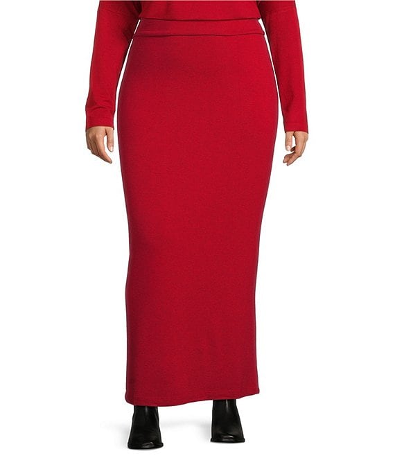 Bryn Walker Plus Size French Terry Flat Front Pencil Midi Skirt, Jester - Image 1