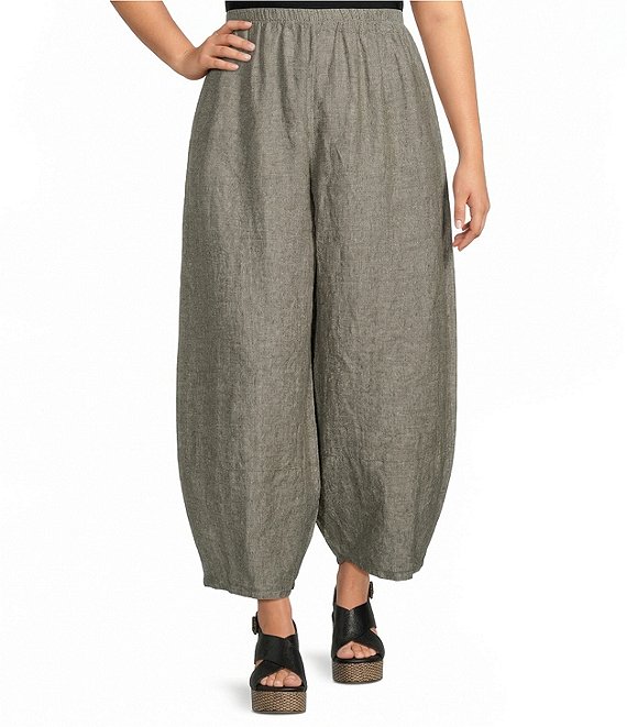 Bryn Walker Plus Size Oliver Cross-Dyed Linen Elastic Waist Lantern Pants
