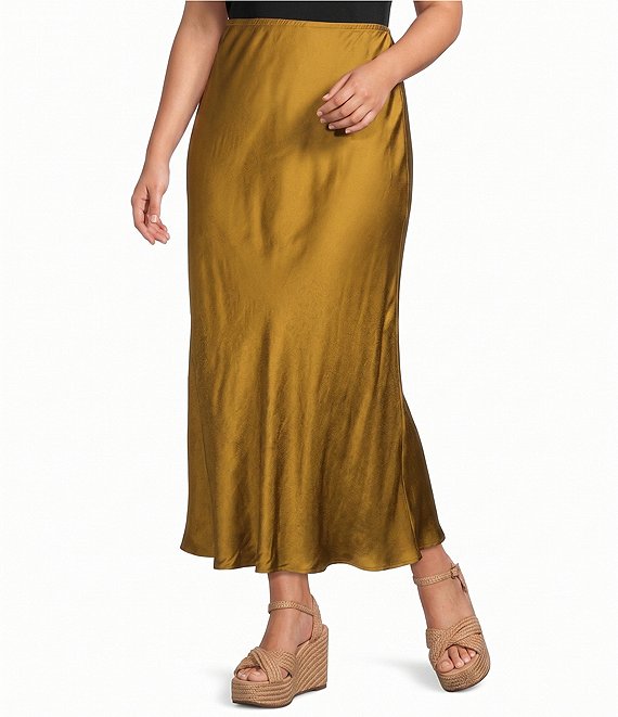 Bryn Walker Plus Size Satin Woven A-Line Bias Pull-On Skirt