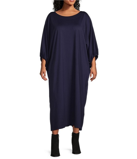 Bryn Walker Plus Size Wilder Modal Ponti Round Neck Elbow Dolman Sleeve Oversized Maxi Dress, Night - Image 1