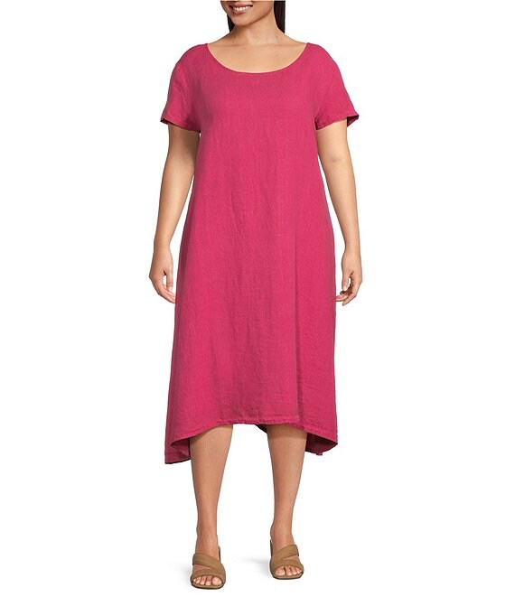 Bryn Walker Plus Size Winslow Light Linen Round Neck Cap Sleeve Oversized Dress