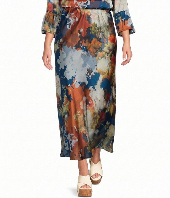 Bryn Walker Plus Size Woven Fiori Print A-Line Bias Pull-On Coordinating Skirt