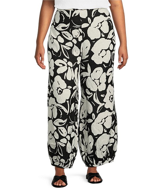 Bryn Walker Plus Size Woven Floral Balloon Leg Pull-On Coordinating ...