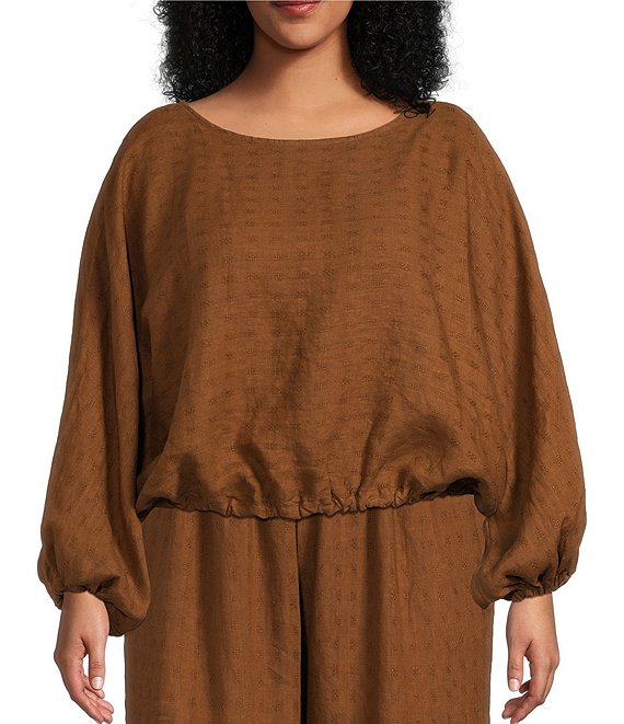 Bryn Walker Plus Size Woven Linen Gianna Coordinating Round Neck Long ...