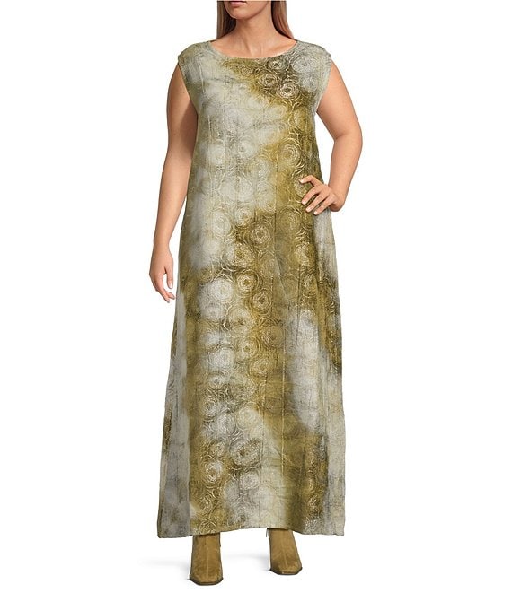 Bryn Walker Plus Twiggy Velvet Chenille Crew Neck Sleeveless A-Line Dress, Oliva - Image 1