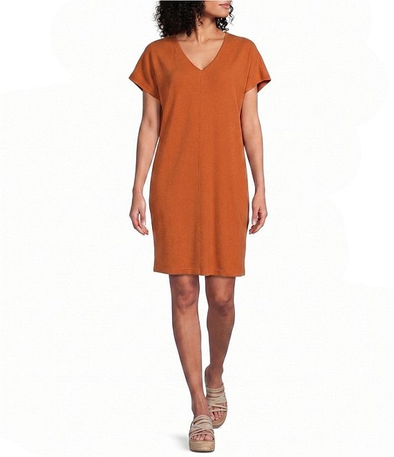 Bryn Walker Reagan Cotton Jersey Knit V-Neck Short Sleeve Shift Dress