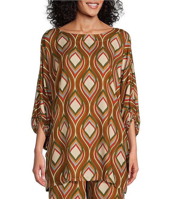 Bryn Walker Wilder Crepe Woven Mod Geo Print Round Neck 3/4 Dolman