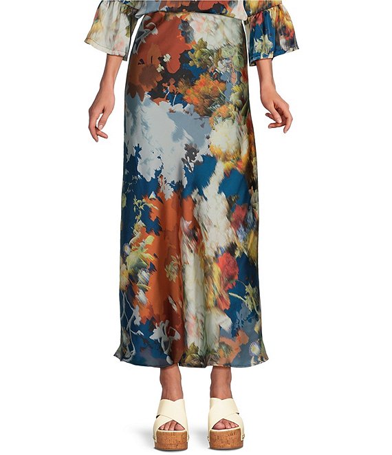 Bryn Walker Woven Fiori Print A-Line Bias Pull-On Coordinating Skirt