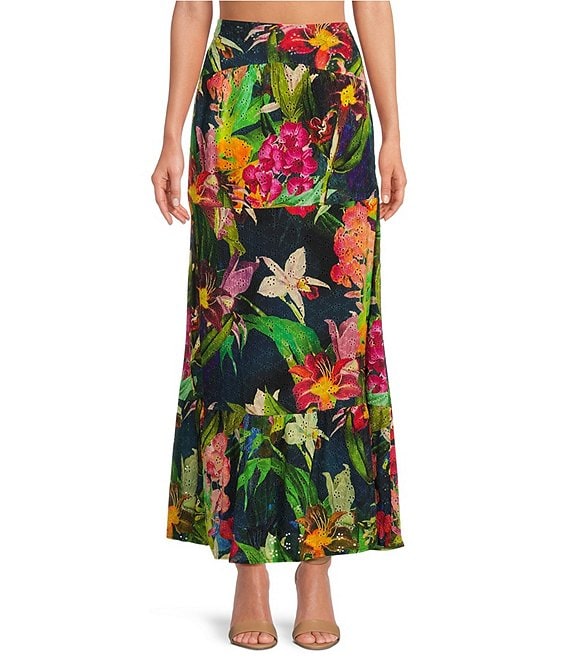 BTFL-life Kaline Floral Eyelet Print Coordinating A-Line Maxi Skirt ...