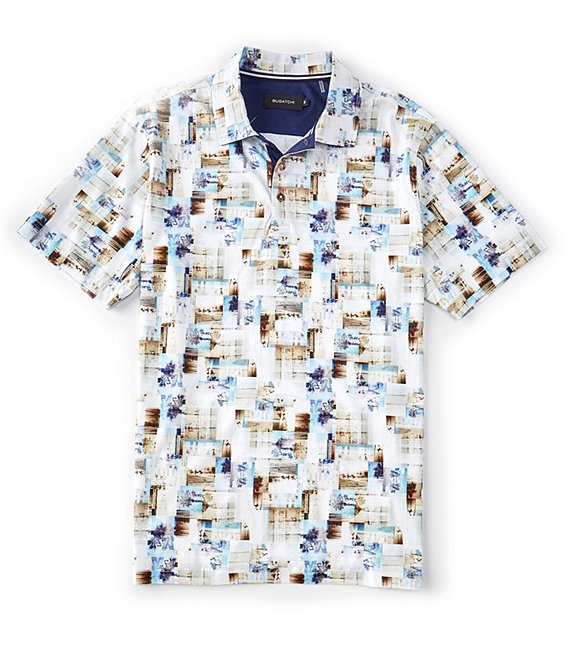 Bugatchi Digital Print Sand Short-Sleeve Polo Shirt