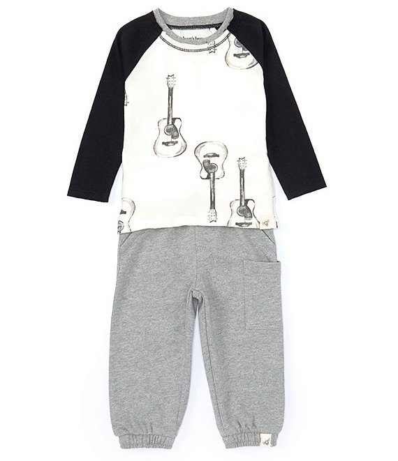 Burt's Bees Baby Boys Newborn-24 Months Raglan-Sleeve Acoustic Guitar  Jersey Tee & Solid French Terry Jogger Pant Set