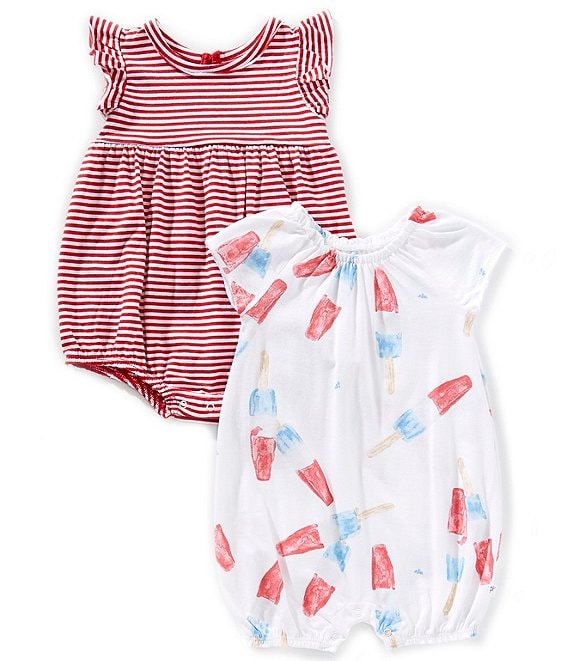 Burt's Bees Baby Girls Stripe Bubble Romper & Watercolor Popsicles Print Romper 2-Pack, Cloud - Image 1