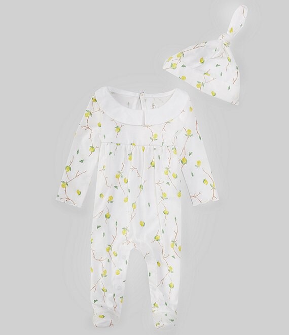 Burt s Bees Baby Girls Newborn 9 Months Lemon Vines Footie Jumpsuit Knot Top Hat Set Dillard s