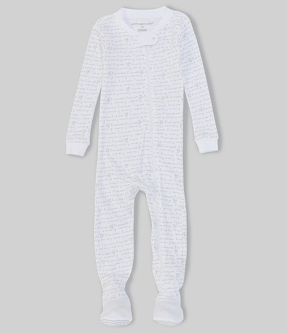 Color:White/Heather Grey - Image 1 - Baby Newborn-24 Months Long-Sleeve Alphabet Footed Sleeper