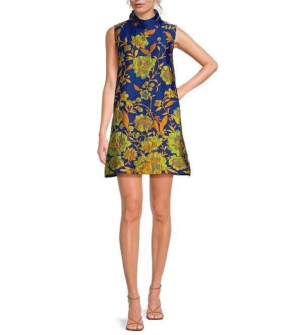 Buru Brocade Mock Neck Sleeveless Shift Dress | Dillard's