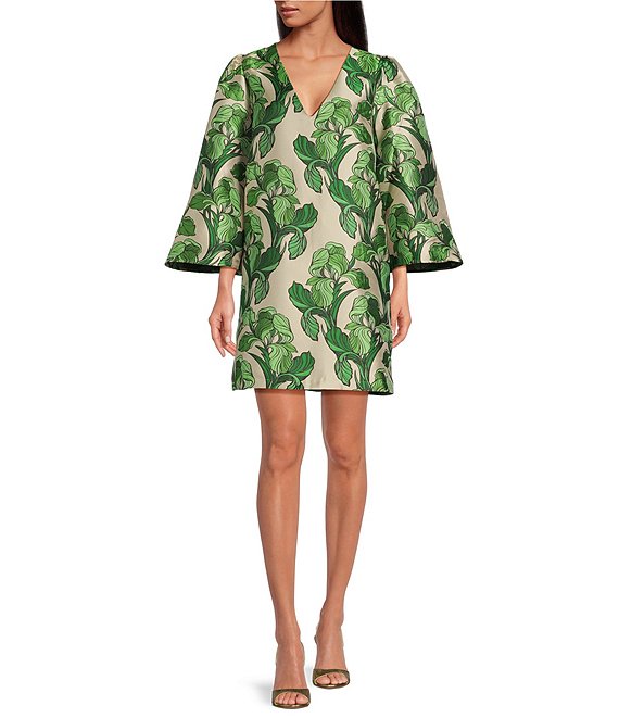 3/4 Sleeve Bell Sleeve Print Mini Round Neck Bandage Floral Dresses 3/4 Sleeve Bell Sleeve Print Mini Round Neck Bandage Floral Dresses