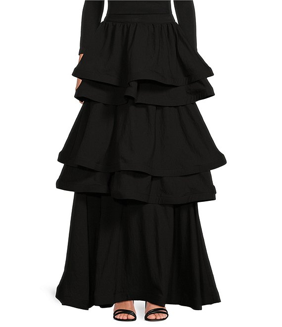 Buru Teagan Tiered Ruffle Full Length Pocketed A-Line Skirt | Dillard's