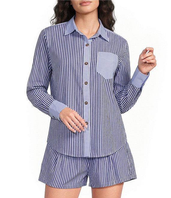 Buru Woven Striped Woven Button Down Long Sleeve Shirt