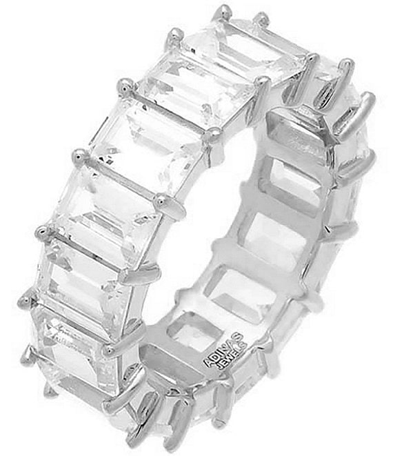Color:Silver - Image 1 - Baguette Sterling Silver Eternity Crystal Band Ring