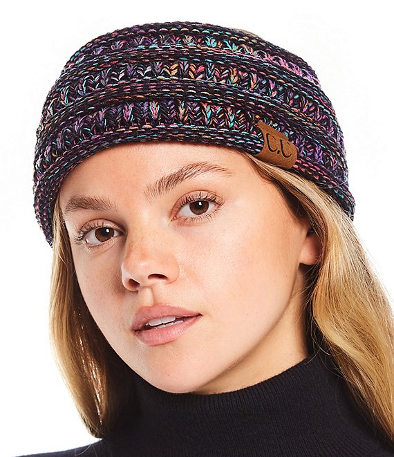 C.C. BEANIES Contrast Marled Knit Sherpa Lined Ponytail Headband