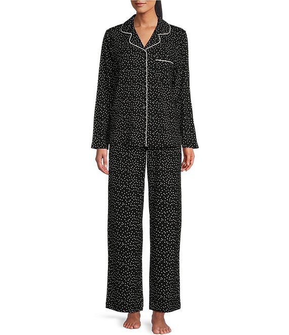 Cabernet Dotted Long Sleeve Long Pant Notch Collar Knit Pajama Set