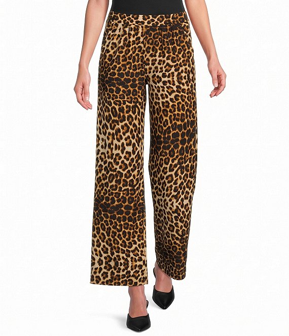 Calessa Knit Leopard Straight Leg Pull-On Pants