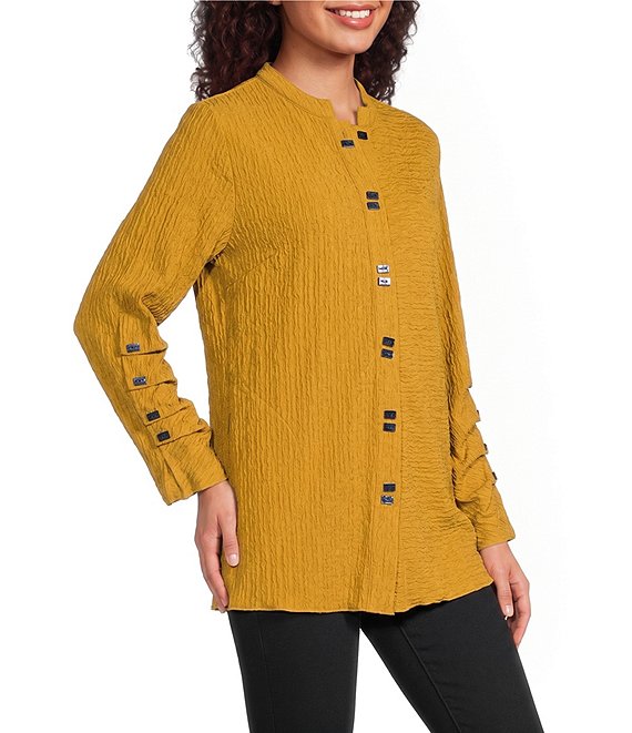 Calessa Knit Split Round Neck Long Sleeve Button Front Tunic