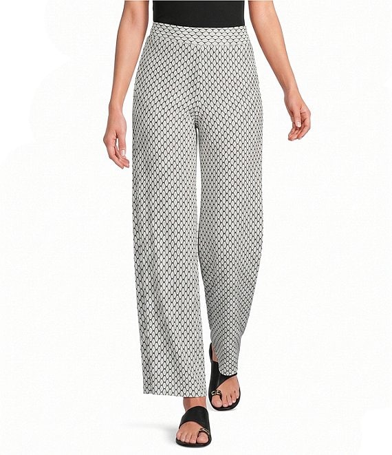 Calessa Petite Size Coordinating Textured Knit Wide Leg Pull-On Pants