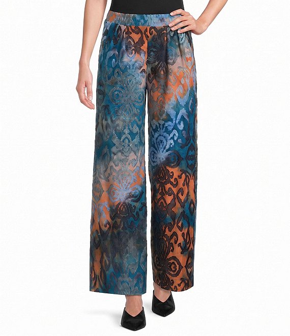 Calessa Petite Size Knit Printed Straight Leg Pull-On Ankle Pants
