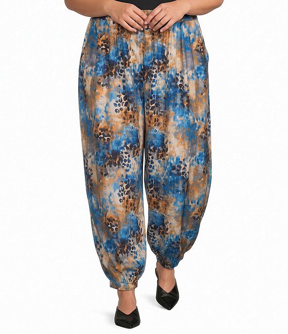 Calessa Plus Size Animal Te Dye Print Rayon Harem Ankle Coordinating Pants