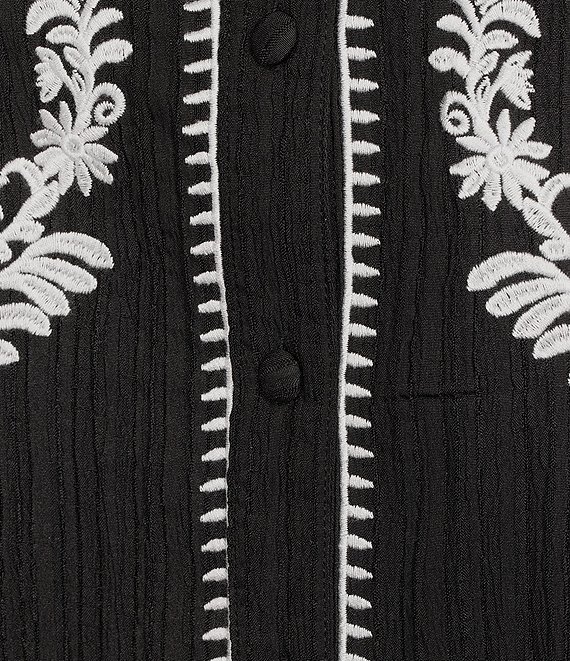 Calessa Plus Size Embroidered Ruffle Split V-Neck 3/4 Sleeve