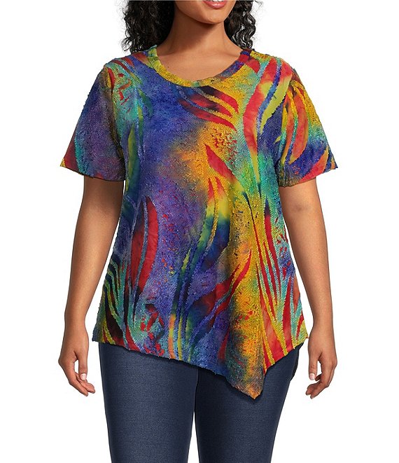 Calessa Plus Size Jacquard Knit Burnout Tie Dye Abstract Paisley Print