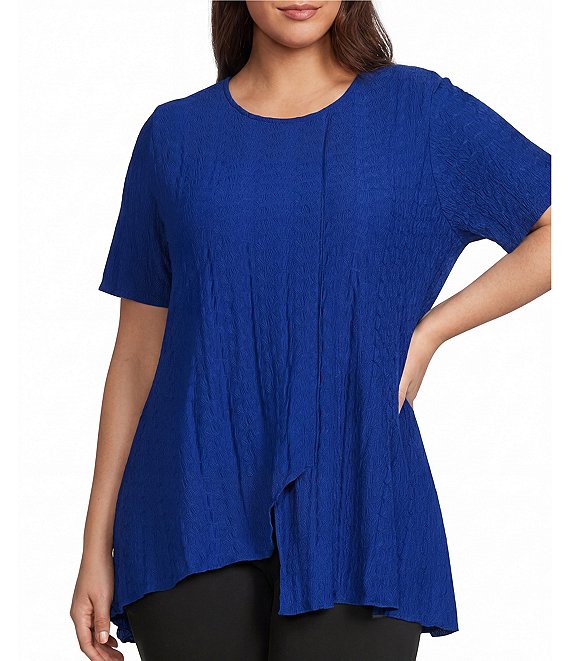 Calessa Plus Size Textured Knit Asymmetric Hem Tunic