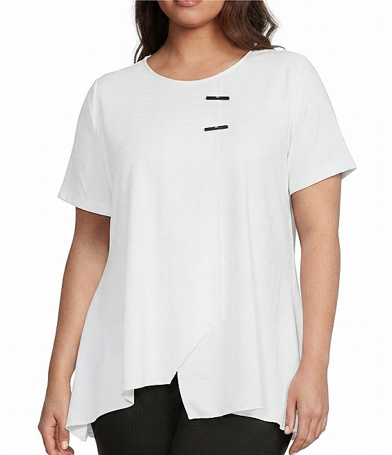 Calessa Plus Size Textured Knit Asymmetric Hem Tunic