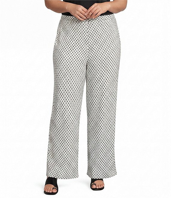Calessa Plus Size Textured Knit Wide Leg Pull-On Pants