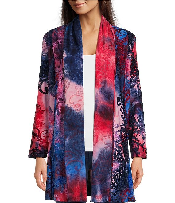 Calessa Tie Dye Burnout Print Open Front Long Sleeve Knit Cardigan ...