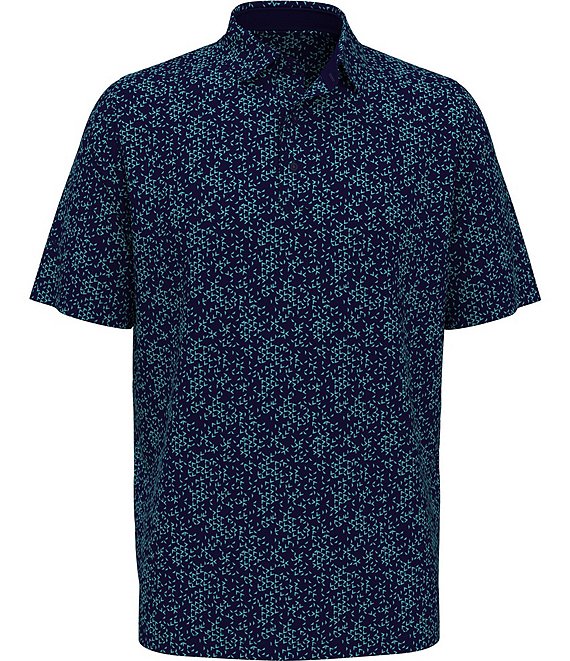 Color:Peacoat - Image 1 - Short Sleeve Allover Chevron Print Golf Polo Shirt