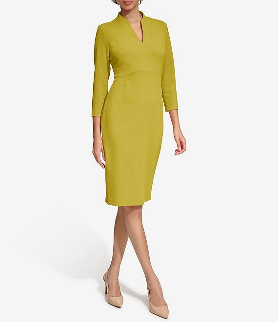 Calvin Klein 3 4 Sleeve V Neck Scuba Crepe Sheath Dress Dillard s