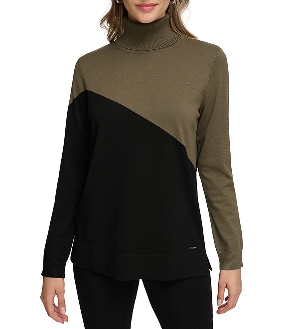 Klein Color Block Turtleneck Long Sweater | Dillard's