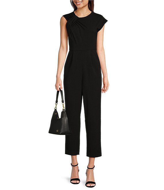 Calvin Klein Asymmetrical Neck and Sleeve Scuba Crepe Jumpsuit | Dillard's