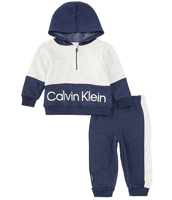 Calvin Klein Baby Boys 12-24 Months Long Sleeve Color Block Hoodie &  Matching Jogger Pants Set