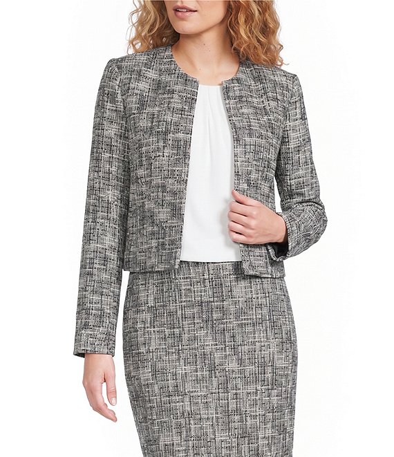 Calvin Klein Coordinating Tweed Crew Neck Long Sleeve Open Front Jacket