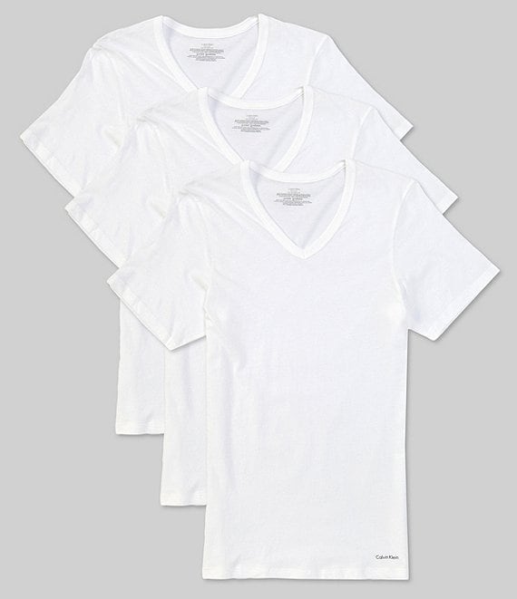 Color:White - Image 1 - Cotton Classic Slim Fit Solid V-Neck T-Shirts 3-Pack