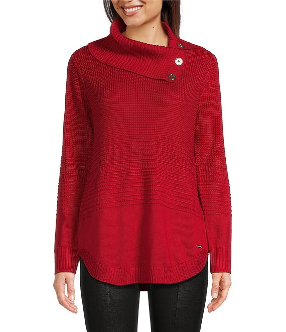 Calvin Klein Cowl Neck Long Sleeves Foldover Tunic Sweater