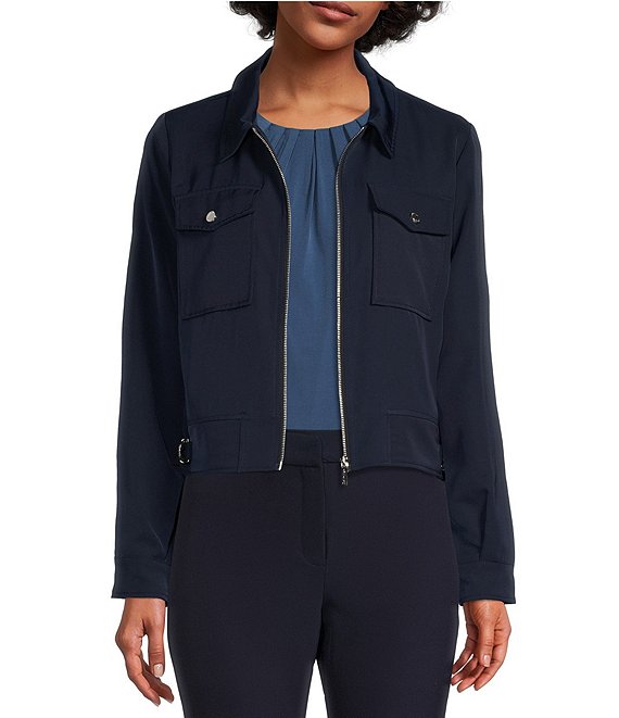 Calvin Klein Crepe Fabrication Zip Front Jacket With Pockets | Dillard's