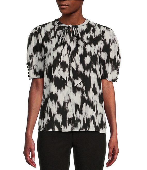 Calvin Klein Georgette Short Sleeve Tie Front Printed Top | Dillard's