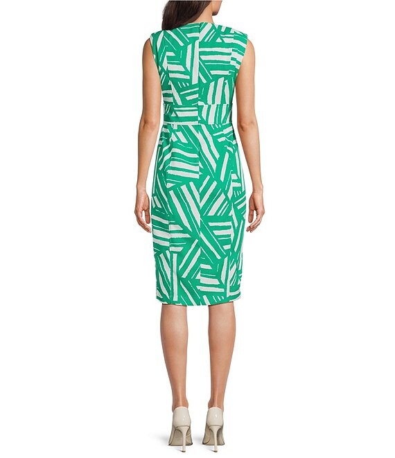 calvin klein blue green dress Linen Abstract Pattern Sleeveless Belted Sheath Dry clean only. Priority Made to Order Chantell Blue Mini Dress Select your size:17.5