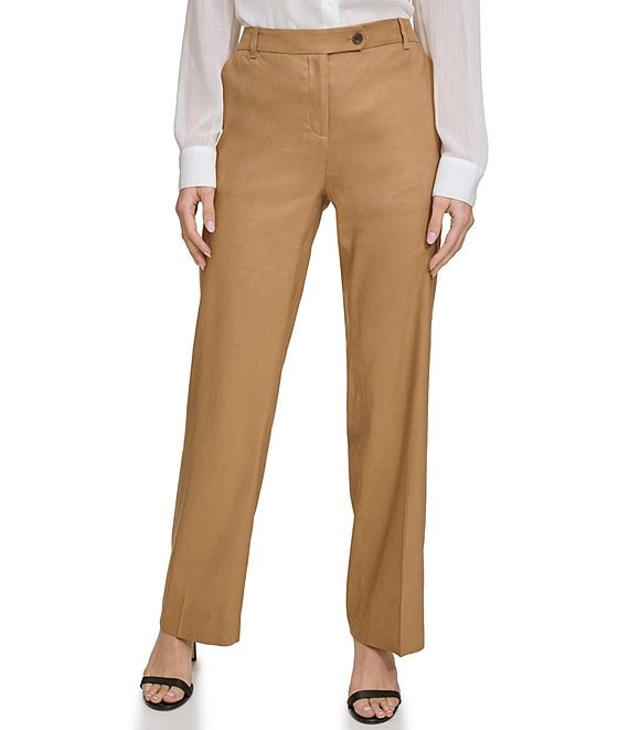 Calvin Klein Linen Flat Front Straight Leg Pants | Dillard's